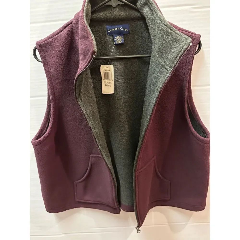 Charter Club Fleece Vest Burgundy Large